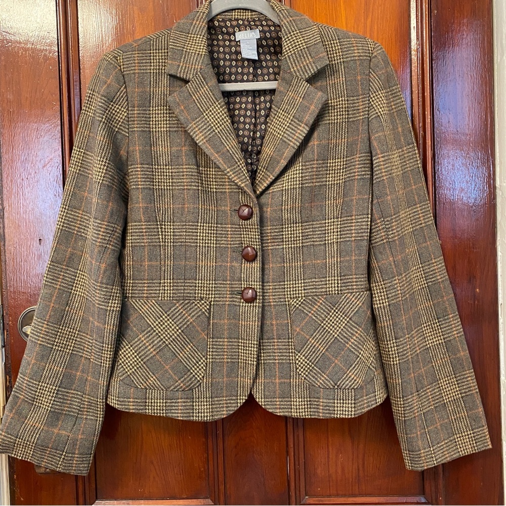 Delia’s Wool Plaid Blazer with Corduroy Elbow Patches - Women’s Large